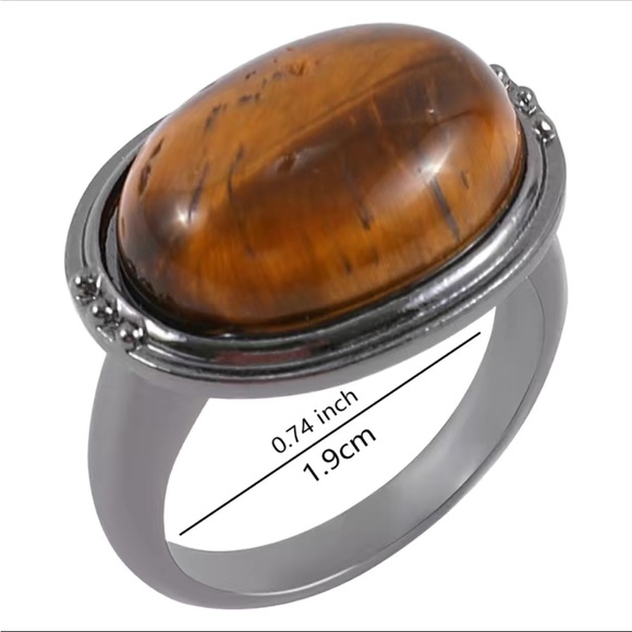 Tiger Eye Brown Solitaire and Silver Ring - Picture 4 of 7